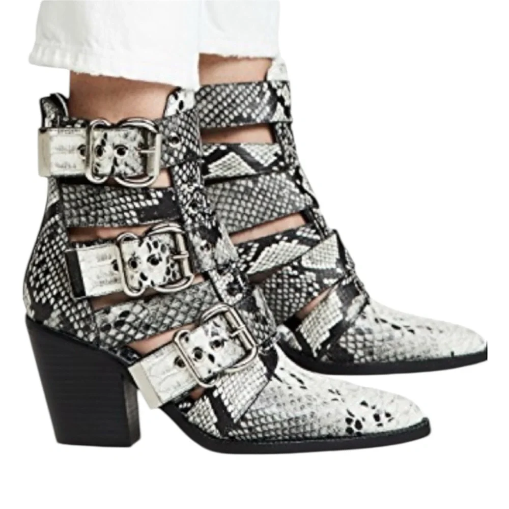 Jeffrey Campbell Caceres Buckle Snake Embossed Ankle Boots Size 6.5 - Picture 1 of 15